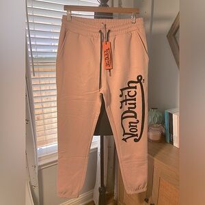 NWT VON DUTCH BABY PINK SIZE M WOMENS SWEAT PANTS WITH ROSE GOLD HARDWARE